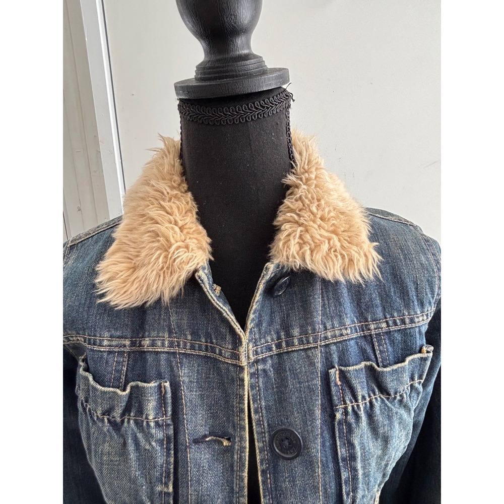 Abercrombie Denim Shearling‎ Collar Quilted Lining Jacket Large Y2K vintage jean - Picture 2 of 11